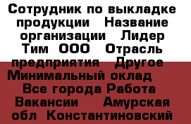 Сотрудник по выкладке продукции › Название организации ­ Лидер Тим, ООО › Отрасль предприятия ­ Другое › Минимальный оклад ­ 1 - Все города Работа » Вакансии   . Амурская обл.,Константиновский р-н